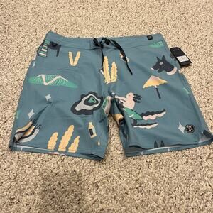 NWT Roark Agave Blue Passage 18" Hemp Blend Board Shorts Sz 34 Outdoor Beach